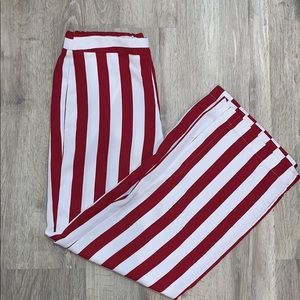 Red & White Striped Wide Leg Pants